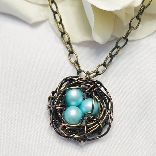 Bird Nest Necklace, Easter Necklace, Rustic Necklace, Spring Necklace, Wire Wrapped Necklace, Womens Gift Ideas
