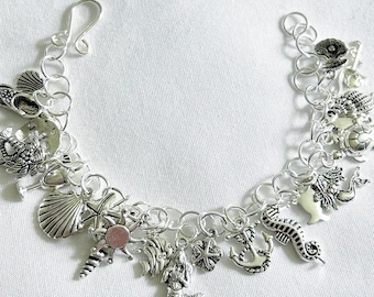 Beach Charm Bracelet, Loaded Charm Bracelet, Chunky Bracelet, Mermaid Bracelet, Beach Theme Bracelet
