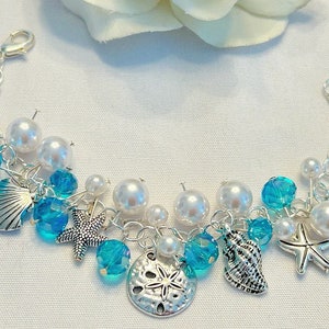Beach Charm Bracelet, Sand Dollar Bracelet, Tropical Charm Bracelet, Womens Gift Ideas