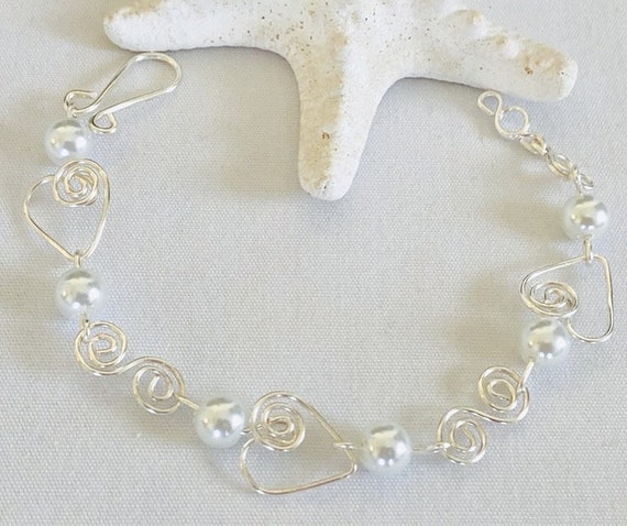 Wire Heart Bracelet, Wedding Bracelet, Wire Spiral Bracelet