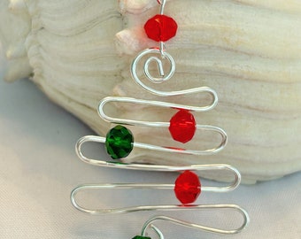 Christmas Tree Pendant, Christmas Tree Necklace, Christmas Tree Charm, Wire Christmas Tree Necklace, Christmas in July, Holiday Necklace
