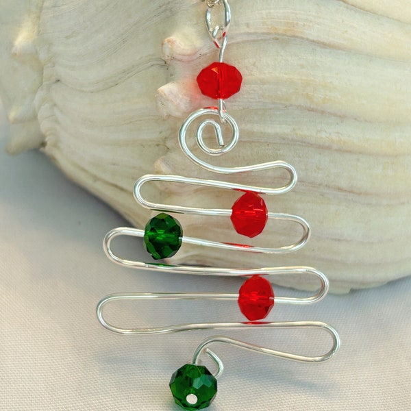 Christmas Tree Pendant, Christmas Tree Necklace, Christmas Tree Charm, Wire Christmas Tree Necklace, Christmas in July, Holiday Necklace