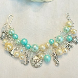 Beach Charm Bracelet, Tropical Bracelet, Sand Dollar Bra Bracelet, Mermaid Bracelet, Womens Gift Ideas