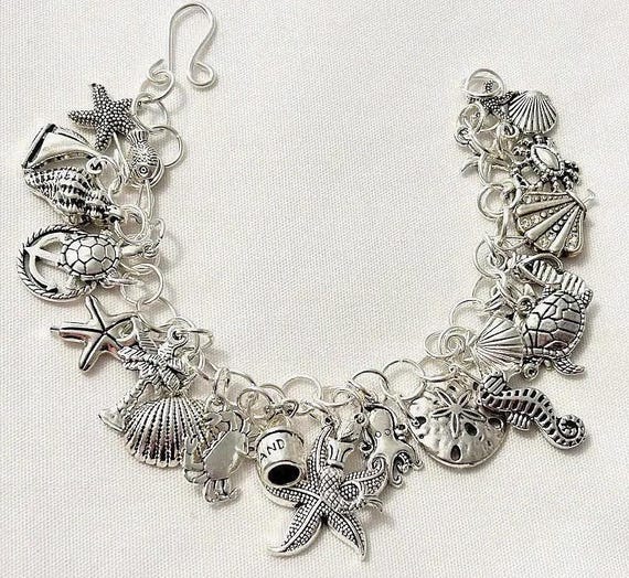 Loaded Charm Bracelet, Beach Charm Bracelet, Chunky Bracelet, Tropical Bracelet
