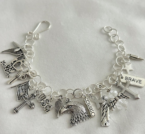 Loaded Charm Bracelet, Military Charm Bracelet, Soldier Bracelet, Chunky Bracelet, Freedom Bracelet