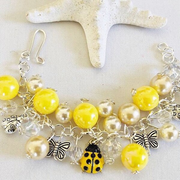 Ladybug Charm Bracelet, Butterfly Bracelet, Springtime Bracelet, OOAK Bracelet, Womens Gift Ideas