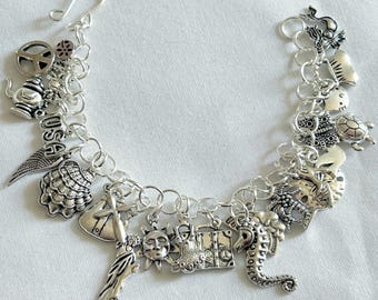 Loaded Charm Bracelet, Diva Bracelet, Chunky Bracelet, Travel Bracelet, Boho Bracelet, Beach Bracelet, Nature Bracelet