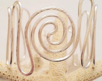 Silver Cuff Bracelet, Hammer Crafted, Silver Wave Bracelet, Spiral Wave Bracelet, Hammered Bracelet, Silver Cuff Bangle, Wave Cuff Bracelet