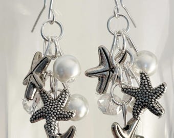 Starfish Earrings, Charm Earrings, Beach Earrings, Summertime Earrings, Wedding Earrings, Bridal Earrings