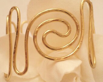 Gold Cuff Bracelet, Hammer Crafted, Gold Wave Bracelet, Spiral Wave Bracelet, Hammered Bracelet, Gold Cuff Bangle, Wave Cuff Bracelet