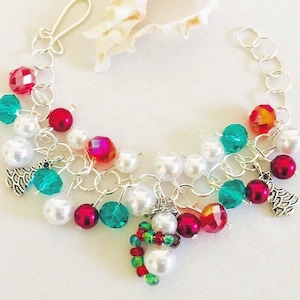 Snowman Charm Bracelet, Christmas Bracelet, Christmas Tree Bracelet, Holiday Bracelet, Festive Bracelet, Charm Bracelet, Womens Gift Ideas