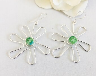 Flower Earrings, Plumeria Earrings, Daisy Earrings, Boho Earrings, Wire Flower Earrings, Hippie Earrings, Womens Gift Ideas