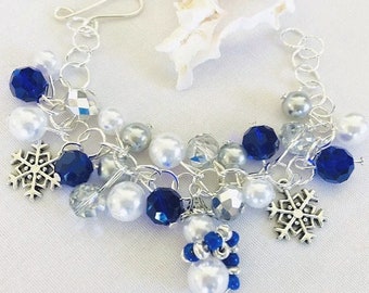 Snowman Bracelet, Christmas Bracelet, Holiday Bracelet, Snowflake Bracelet, Snowman Charm, Snowflake Charm, Womens Gift Ideas