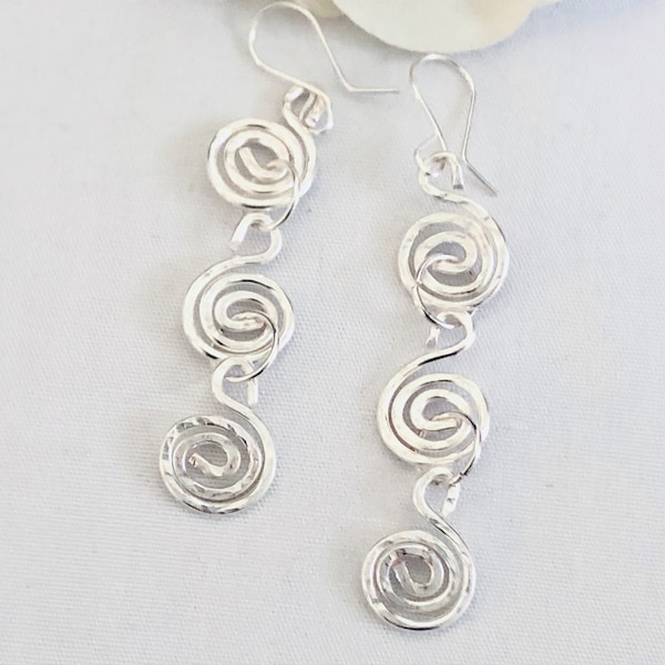 Spiral Earrings, Hammered Earrings, Boho Earrings, Statement Earrings, Womens Gift Ideas