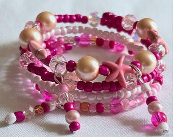 Beach Bracelet, Stack Bracelet, Memory Wire Bracelet, Wrap Bracelet, Starfish Bracelet, Tropical Bracelet