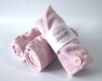 Cotton terry hair towel, white, pink and beige
