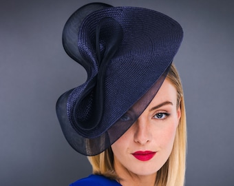 Navy blue fascinator, hatinator, mother of the bride hat, derby hat, cocktail hat