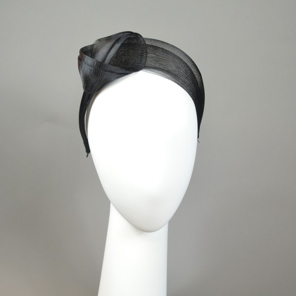 Turban mit Knoten, schwarz, brautjungfer fascinator auf Haarreif