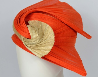 Turban Hat, Cocktail hat, Buntal, Orange, Gold, "Swift"