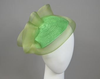 Saucer Hat with Crin Detail, Straw Wedding Hat, Womens Disc Hat Millinery , pistacchio green fascinator