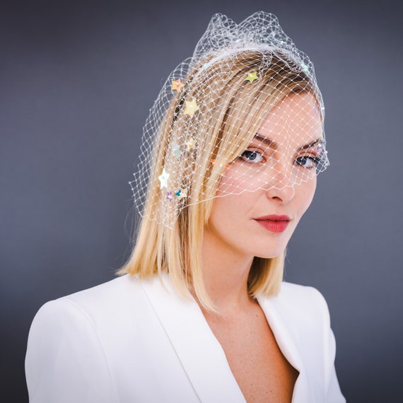 Birdcage Wedding Veil With Stars Etsy