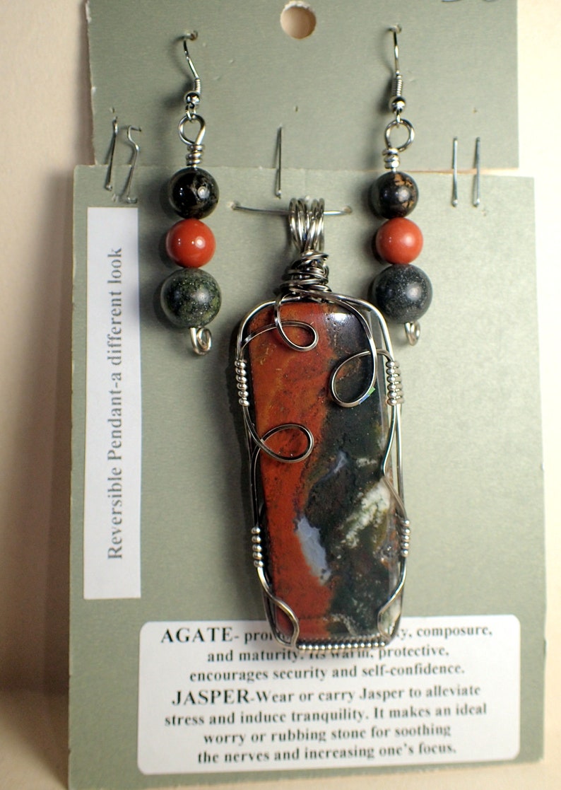 Arizona JasperAgate Pendant and Earrings # 3484