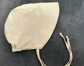 Beige Woven Baby Bonnet -Linen Sun Bonnet - Toddler Sun Hat - Reversible Bonnet