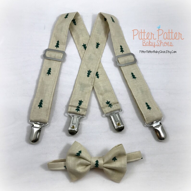 Holiday Christmas Suspenders Bow Tie Set Reindeer Xmas Tree Candy Cane Green