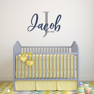 Nursery Monogram with Name and Date - Vinyl Text Wall Art Custom Home Decor