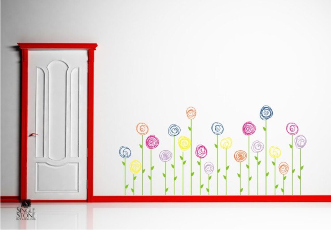 Nursery Doodle Flower Garden Wall Decals Vinyl Wall Stickers Etsy
