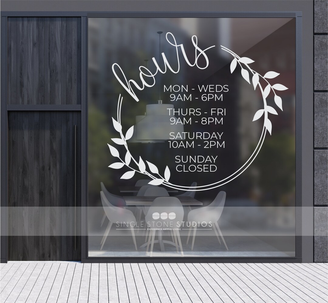 Customized Storefront Hours Floral Decal - Custom Store Hours ...