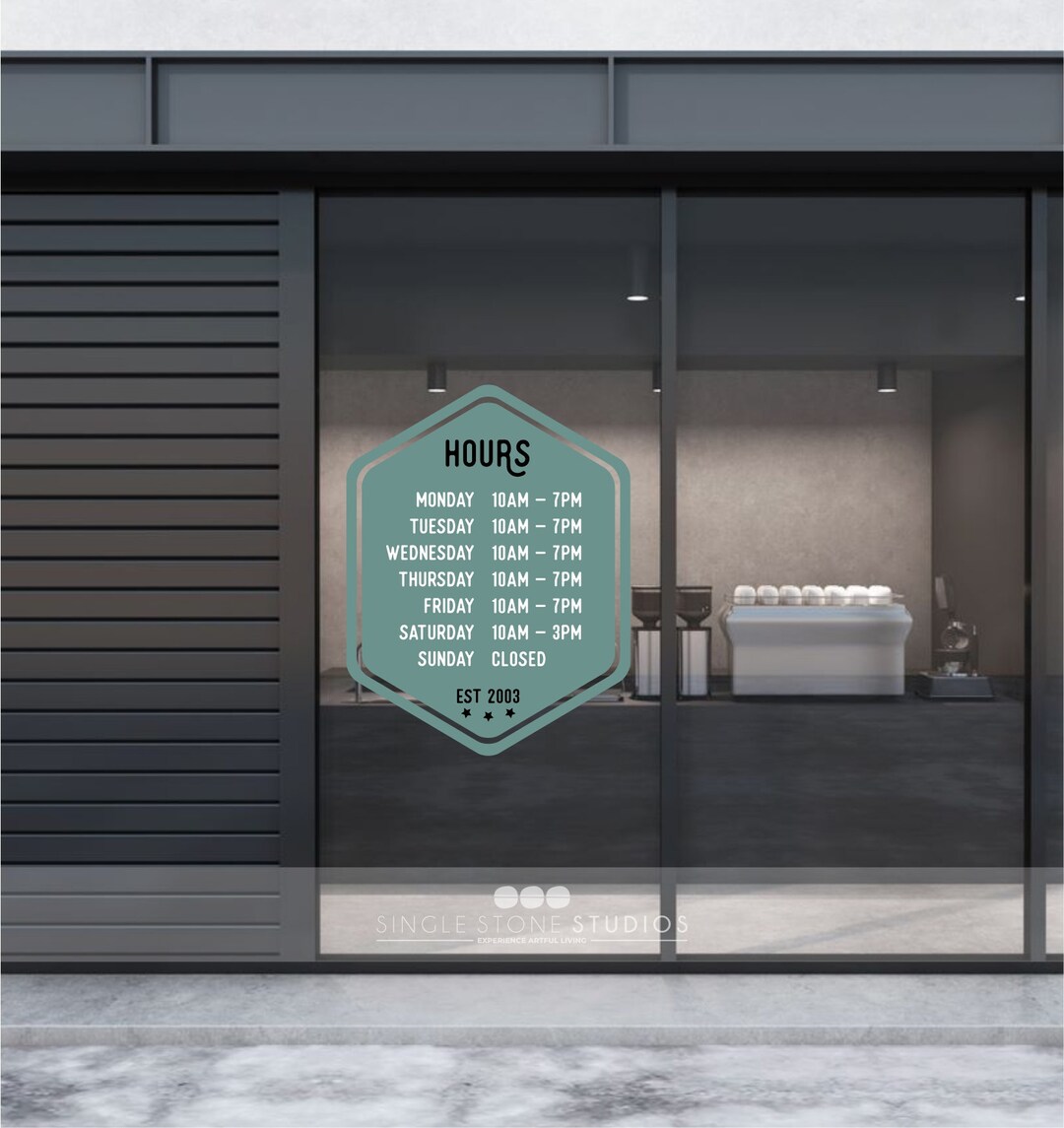Custom Business Hours Vinyl Decal - Storefront Window Sticker - Etsy