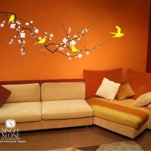 Tree Wall Decals Cherry Blossom with Birds - Vinyl Wall Art Custom Home Decor