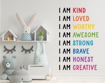 Affirmation Wall Decal - I Am Kind, Loved, Worthy Quote