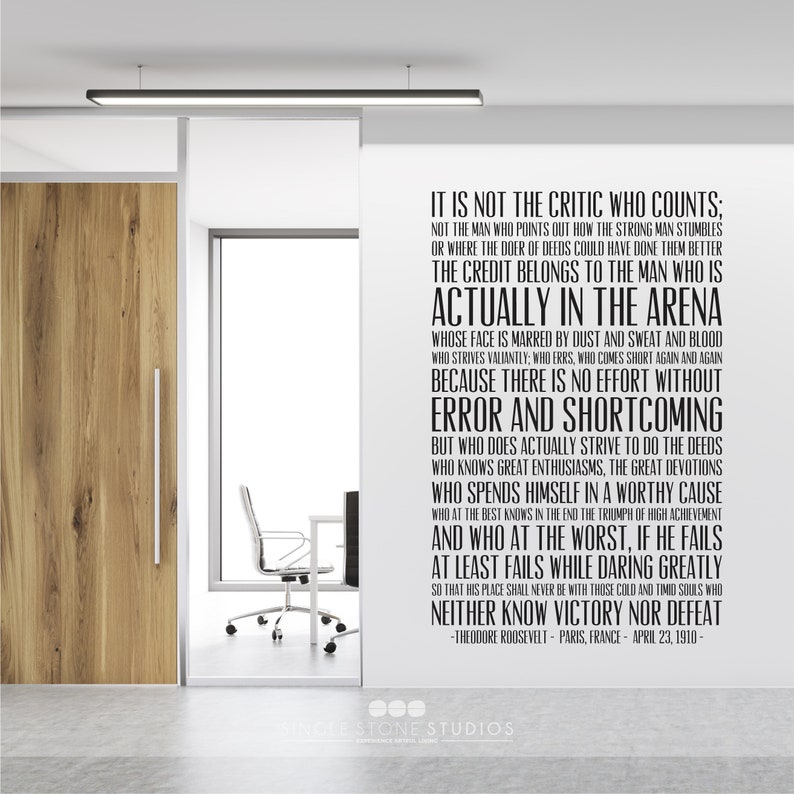 The Man In The Arena Quote Wall Decal Business Office Vinyl Words image 2