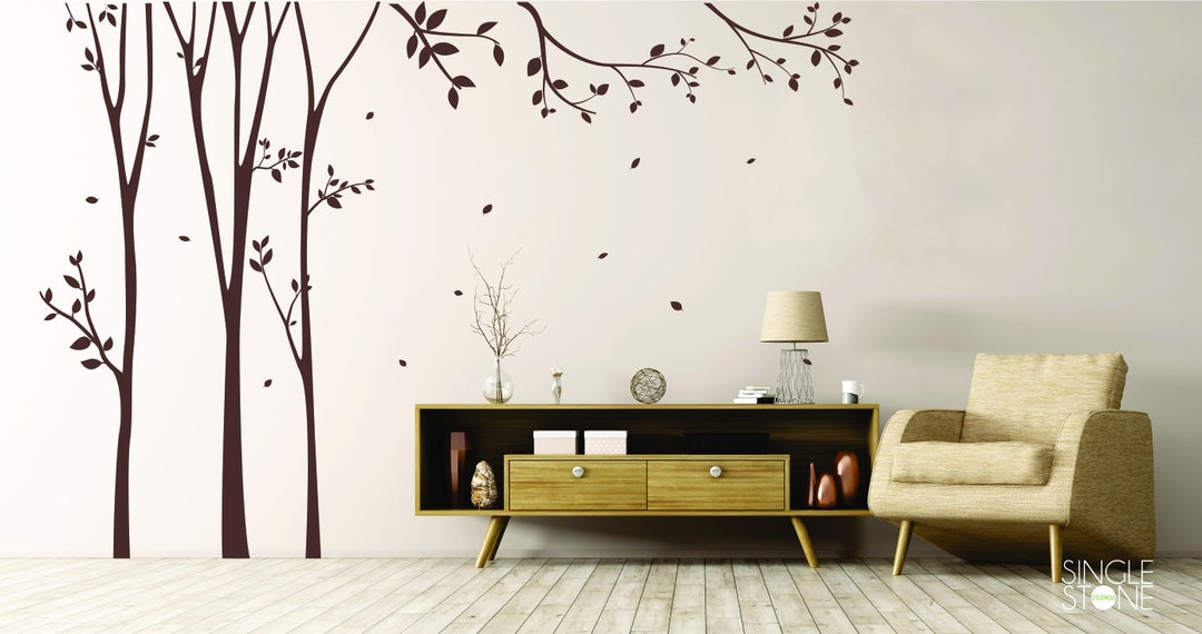 Trees With Falling Leaves Wall Decal - Vinyl Wall Art Custom Home Decor ...