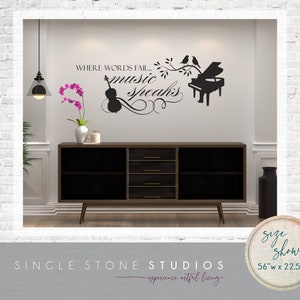 Music Speaks Wall Decal: Piano & Bass Vinyl Lettering