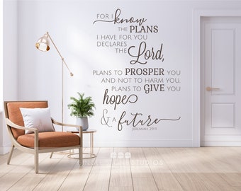 Jeremiah 29:11 Bible Verse Wall Decal  - Vinyl Stickers Art Scripture Custom Home Decor