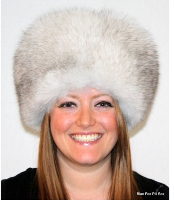 Blue Fox Fur Pill Box Hat
