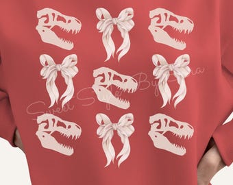 Tan Dinosaur and Bow PNG Digital image, Dinosaur Design, Shirt Design, Cute Shirt Design, Coquette, Transfer, Cute Dinosaur, Bow design