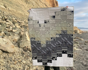 Torrey Pines South baby quilt - Handmade Modern Patchwork Crib Quilt for Sale - Finished Quilt - Unique Monochrome B and W Nursery Gift