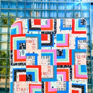 Book Nook throw quilt - bright modern patchwork throw lap quilt - toddler kid bed size - sofa couch lap size - library book theme