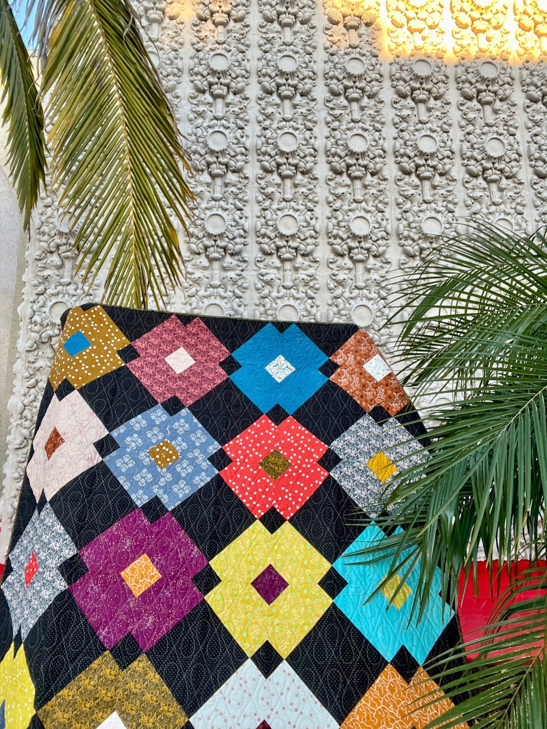 Handmade Patchwork Quilt: Art Deco Black & Gold Throw Coverlet - Etsy