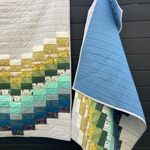 Coastal Views baby quilt Modern bargello waves ocean nursery decor toddler baby lap reading quilt double gauze cotton blue gray image 5