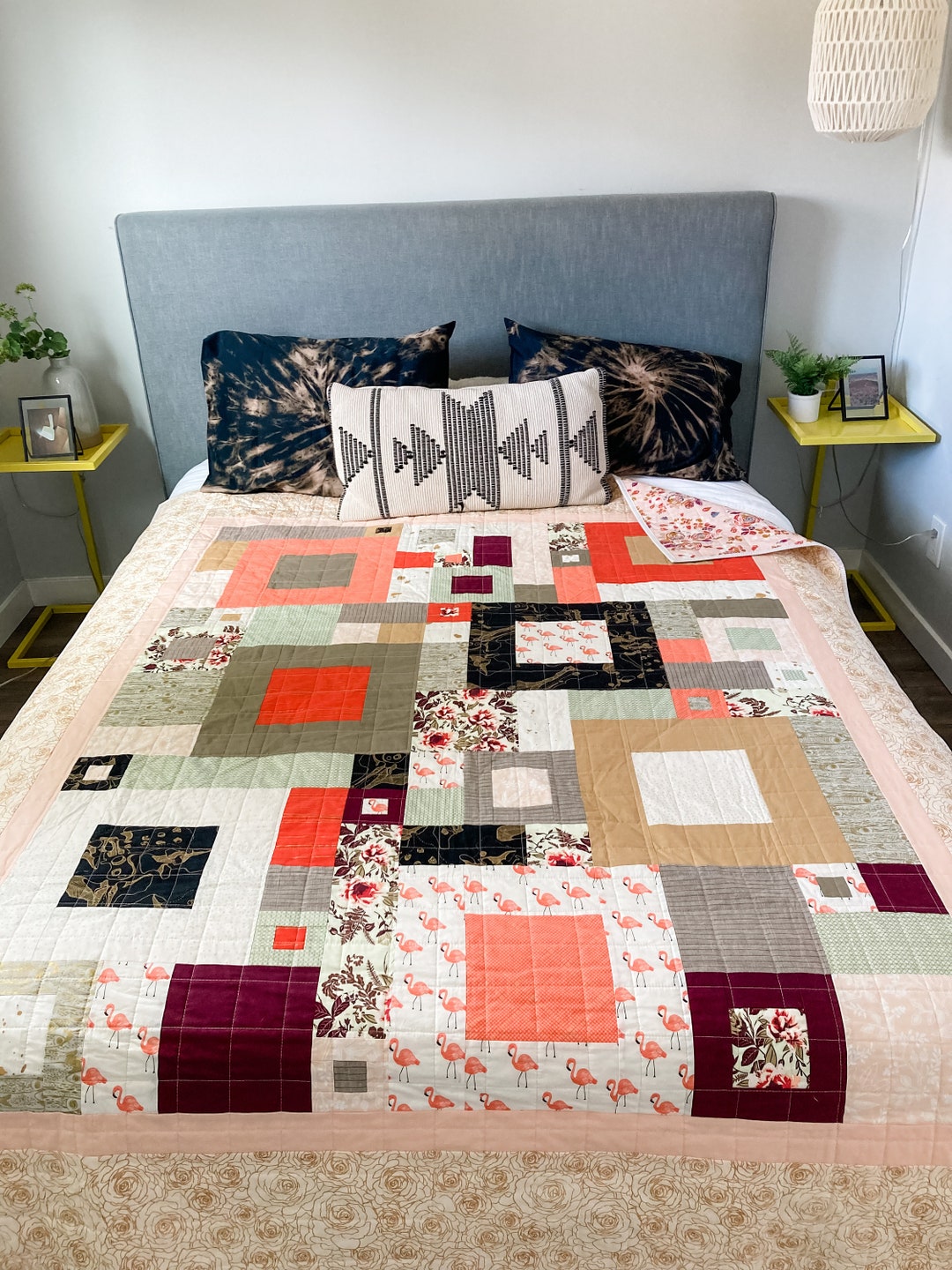 Art Nouveau Squared Quilt - Twin Size Throw Lap Camper Dorm Bed Quilt ...