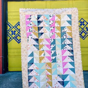 Rose Gold Triangle Quilt Metallic Gold, Roses Butterflies Pink Handmade Modern Patchwork Toddler Lap Baby Quilt for sale vintage style image 7