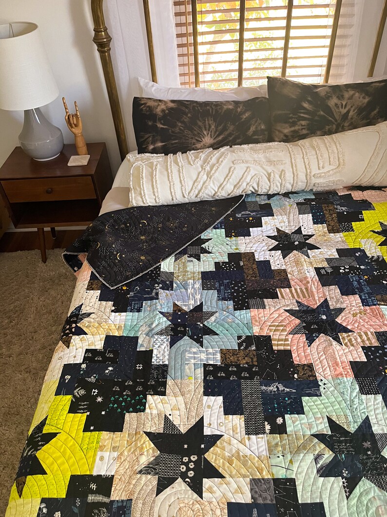 Milky Way Quilt Full Double Queen Size Modern Scrap Quilt Black