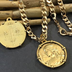 18k Gold Joan of Arc Pendant Necklace: Female Saint Warrior
