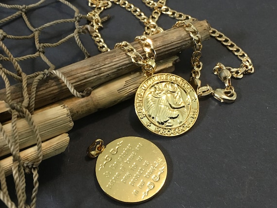 24k Gold Saint Christopher Double Sided Pendant on a 18k Gold 20