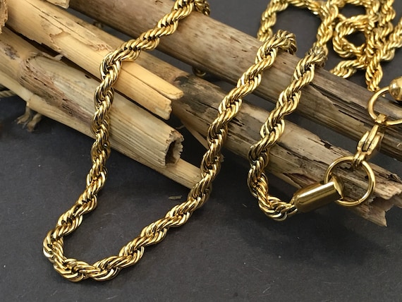Gold Rope Chain Tarnish Proof Waterproof-sweat Proof Corrosion Resistant  Durable Long Lifetime French Rope Necklace Tarnish Free Jewelry 